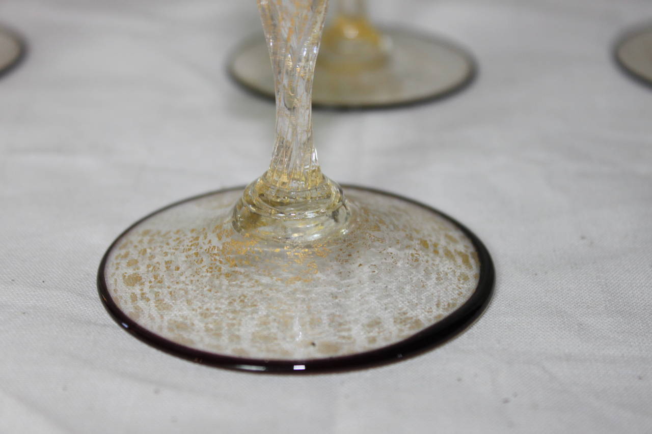 Italian Antique Small Venetian Wine Glasses, Set of Ten