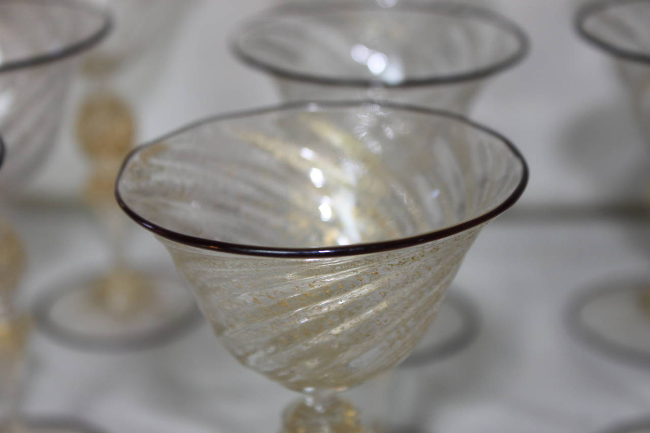 Antique Small Venetian Wine Glasses, Set of Ten In Excellent Condition In Hudson, NY