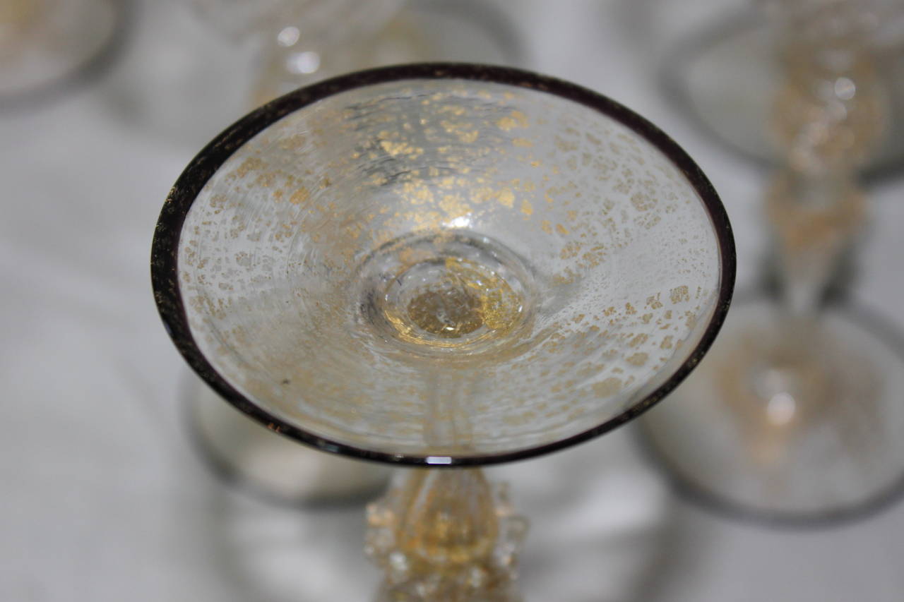 Antique Small Venetian Wine Glasses, Set of Ten 1