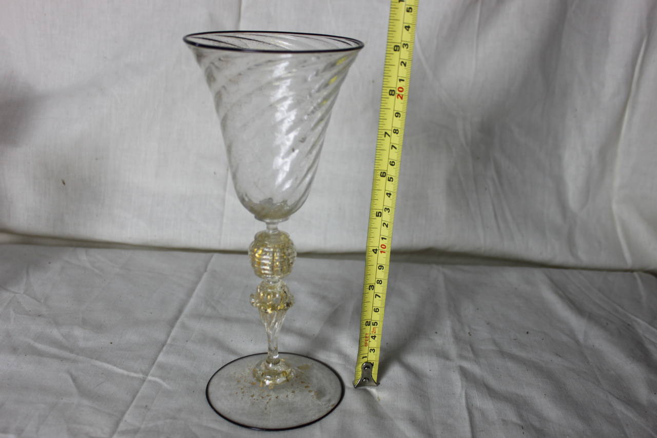 Large Antique Venetian Wine Glasses, Set of Eight In Excellent Condition In Hudson, NY