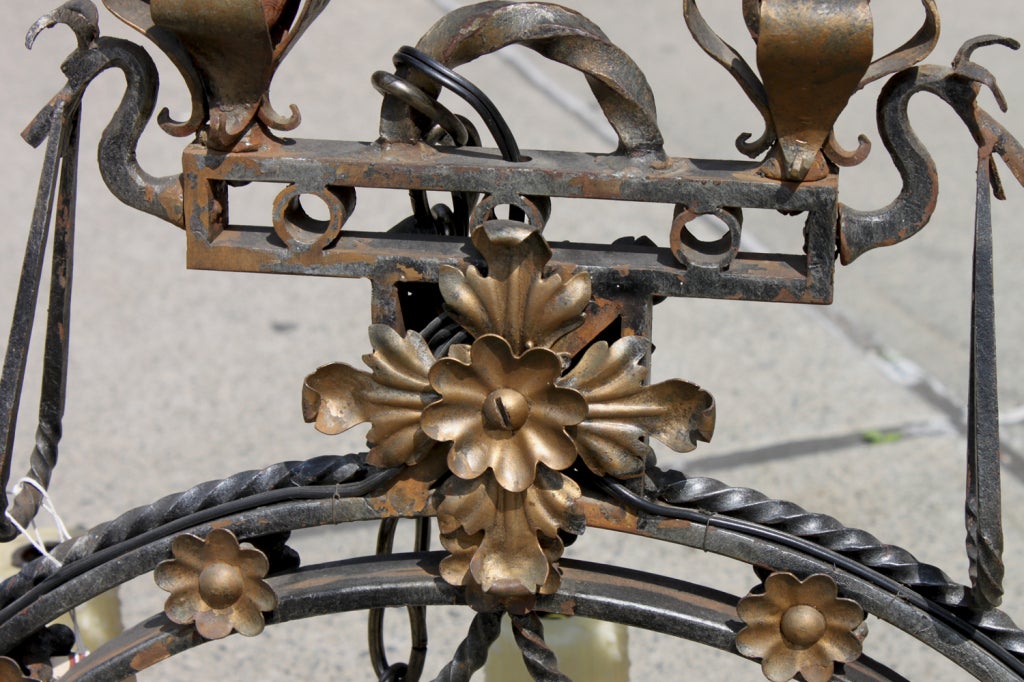 Wrought Iron and Gilt Chandelier In Excellent Condition For Sale In Hudson, NY