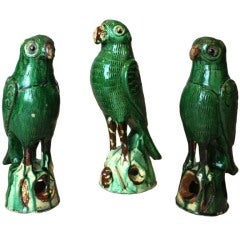 Set of Three Green-Glazed Hawks
