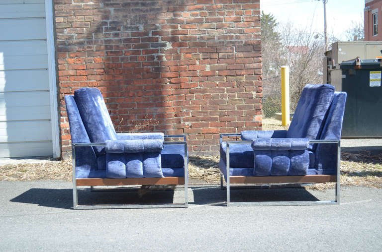 Milo Baughman Style Lounge Chairs Pair In Good Condition For Sale In Hudson, NY