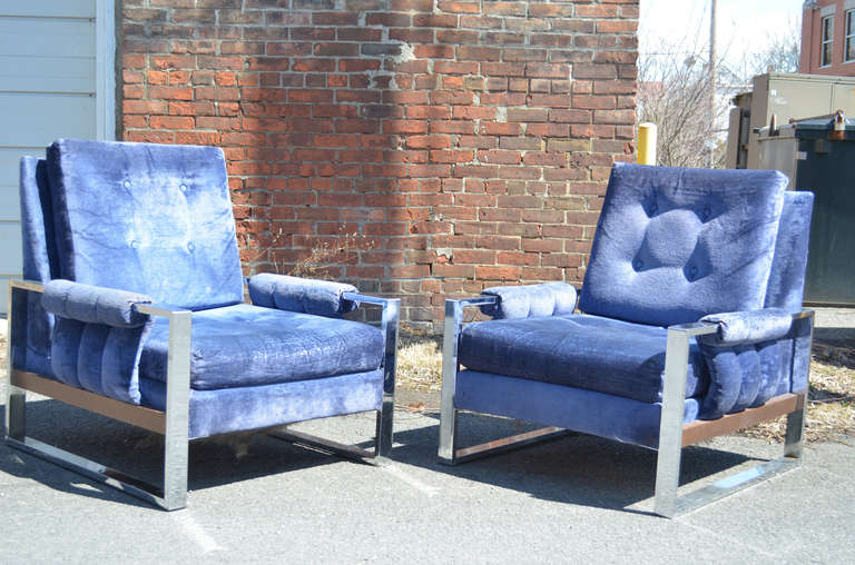 Modern Milo Baughman Style Lounge Chairs Pair For Sale