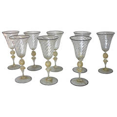 Large Antique Venetian Wine Glasses, Set of Eight