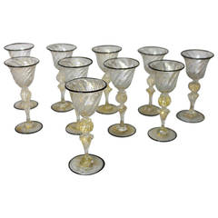 Antique Venetian Glass Sherry Glasses, 'Set of Ten'
