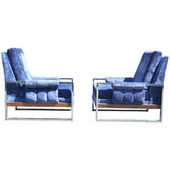 Milo Baughman Style Lounge Chairs Pair