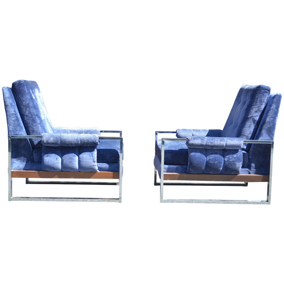 Milo Baughman Style Lounge Chairs Pair For Sale
