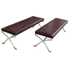 Pair of Upholstered Seat Iron Benches
