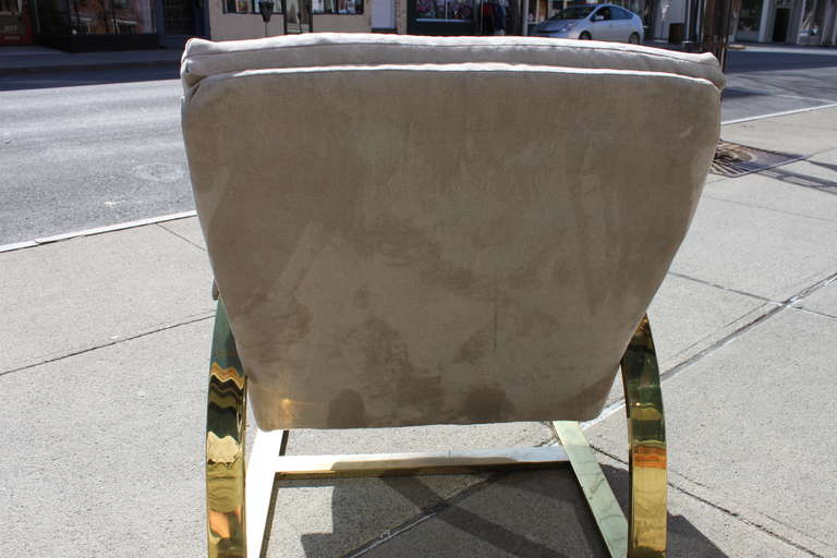 Pair of Milo Baughman Style Lounge Chair with Brass Finish In Good Condition In Hudson, NY