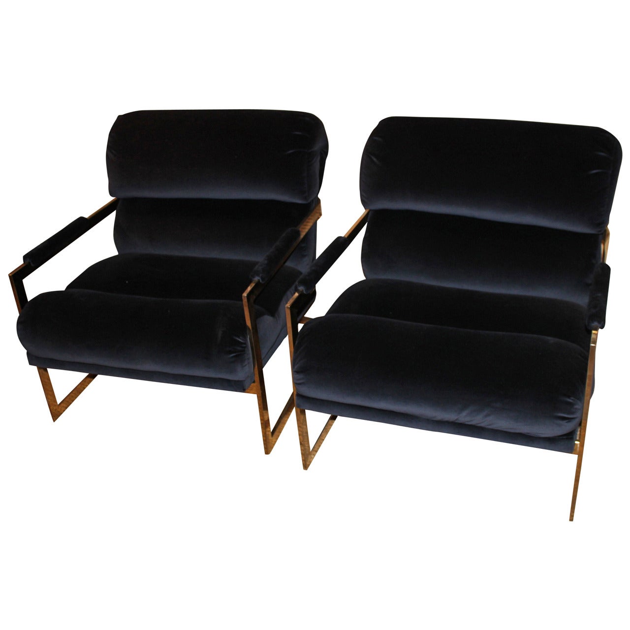Milo Baughman Gold Tone Chrome Lounge Chairs