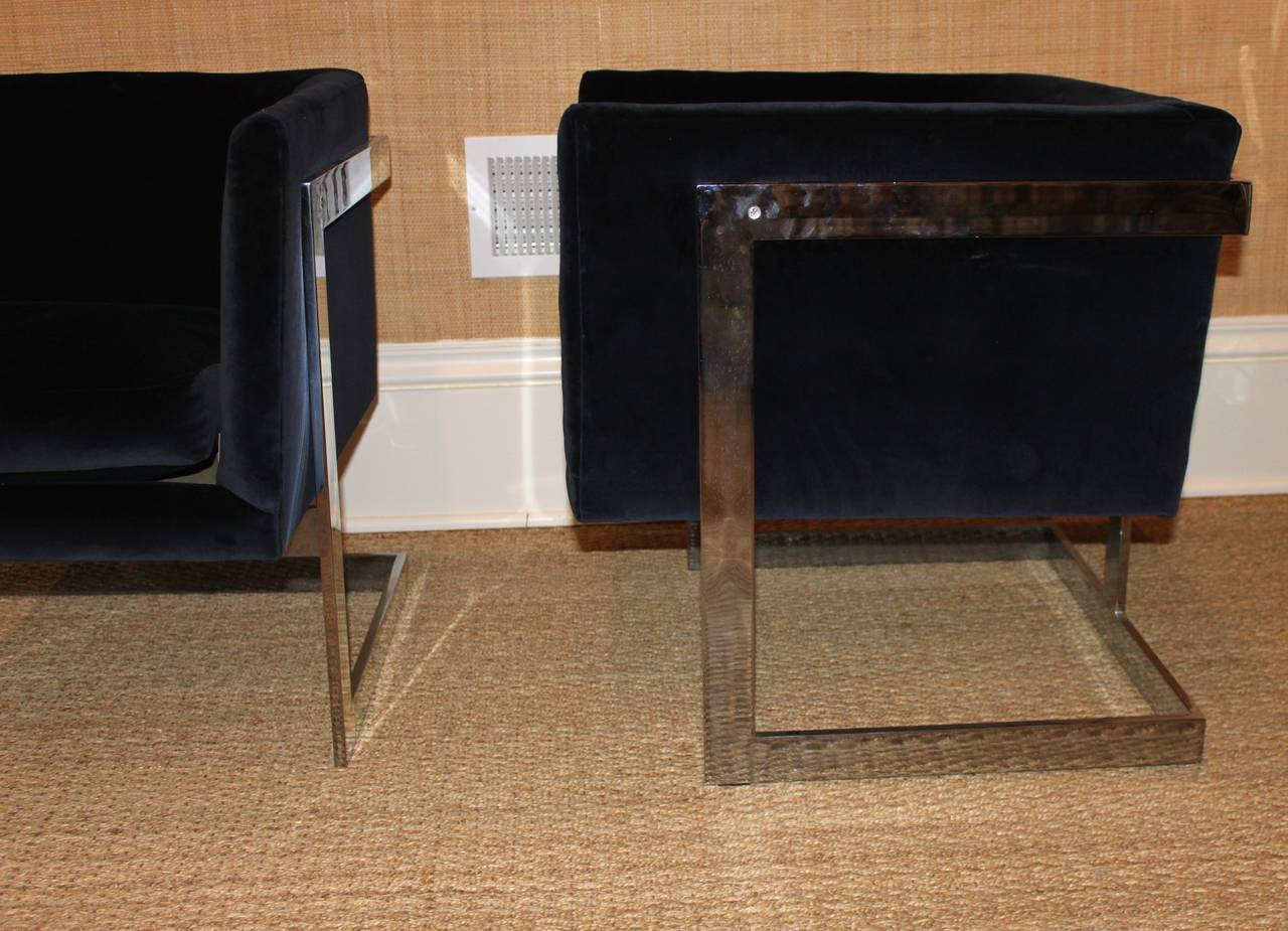 Modern Milo Baughman Chrome Cube Chairs