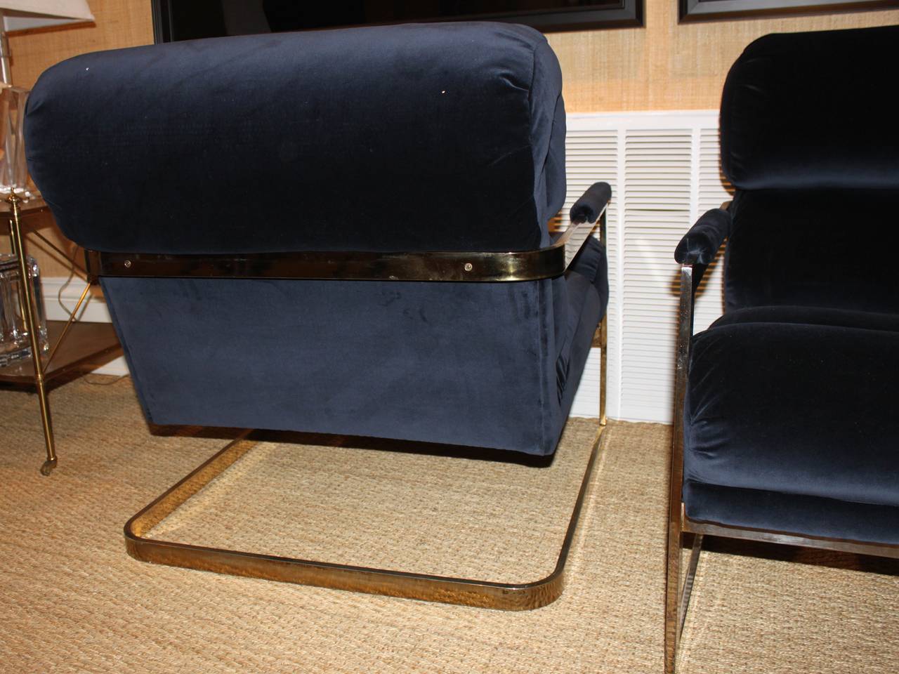 Modern Milo Baughman Gold Tone Chrome Lounge Chairs