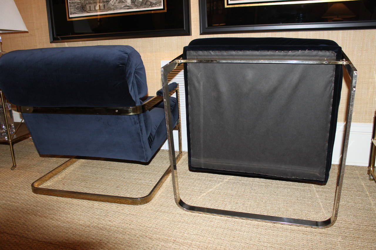 American Milo Baughman Gold Tone Chrome Lounge Chairs