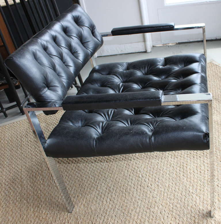 Pair of Harvey Probber Chrome Flatbar Large Scale Lounge Chairs For Sale 1