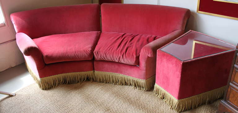 Gorgeous red velvet decorator sofa/settee.  Included an end table.