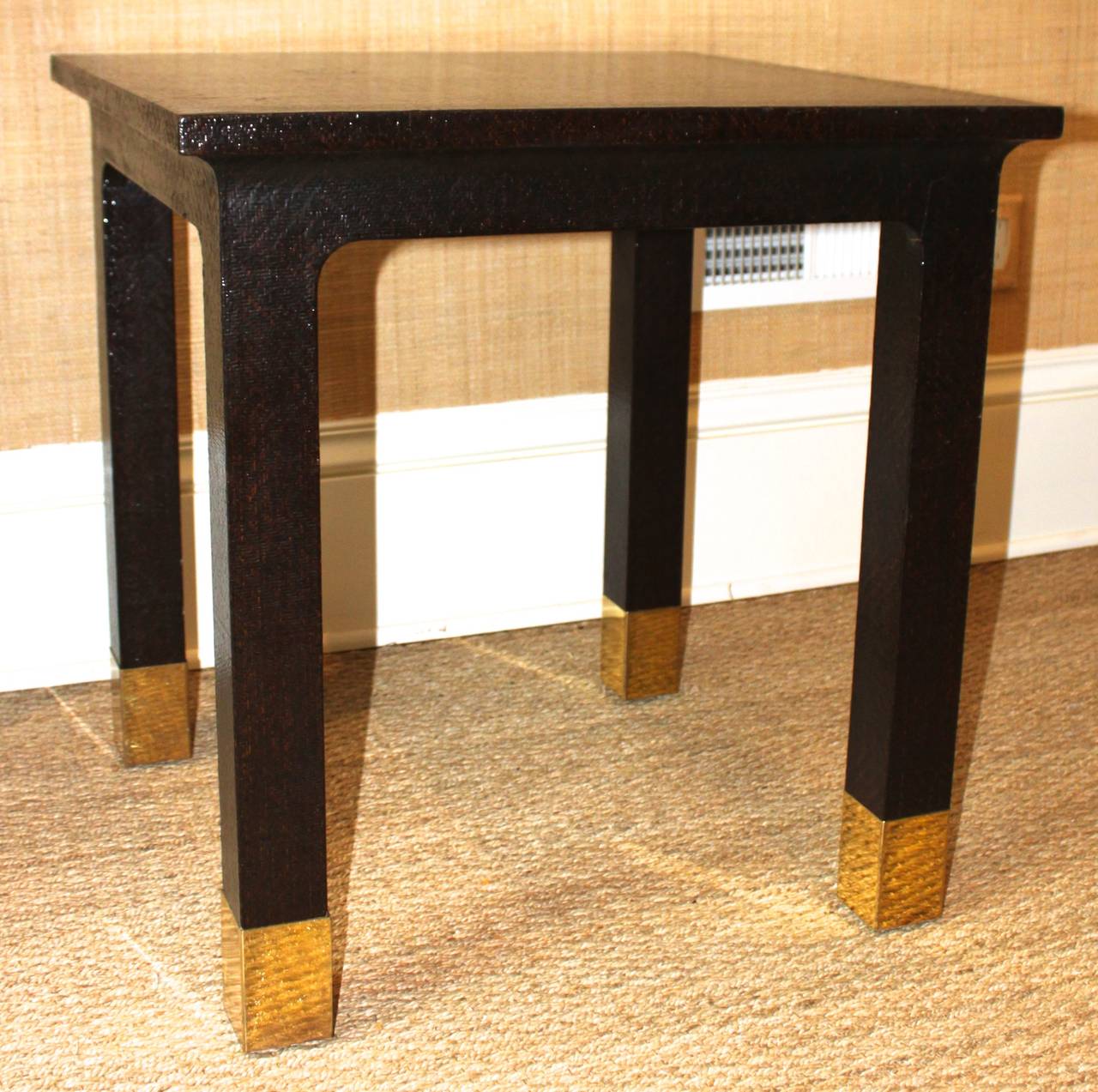 Modern Vintage Karl Springer Lacquered Table with Brass Feet For Sale