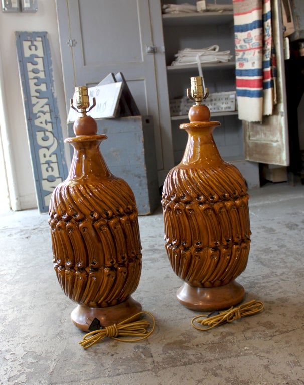 American Pair of Large Figured Ceramic Table Lamps For Sale