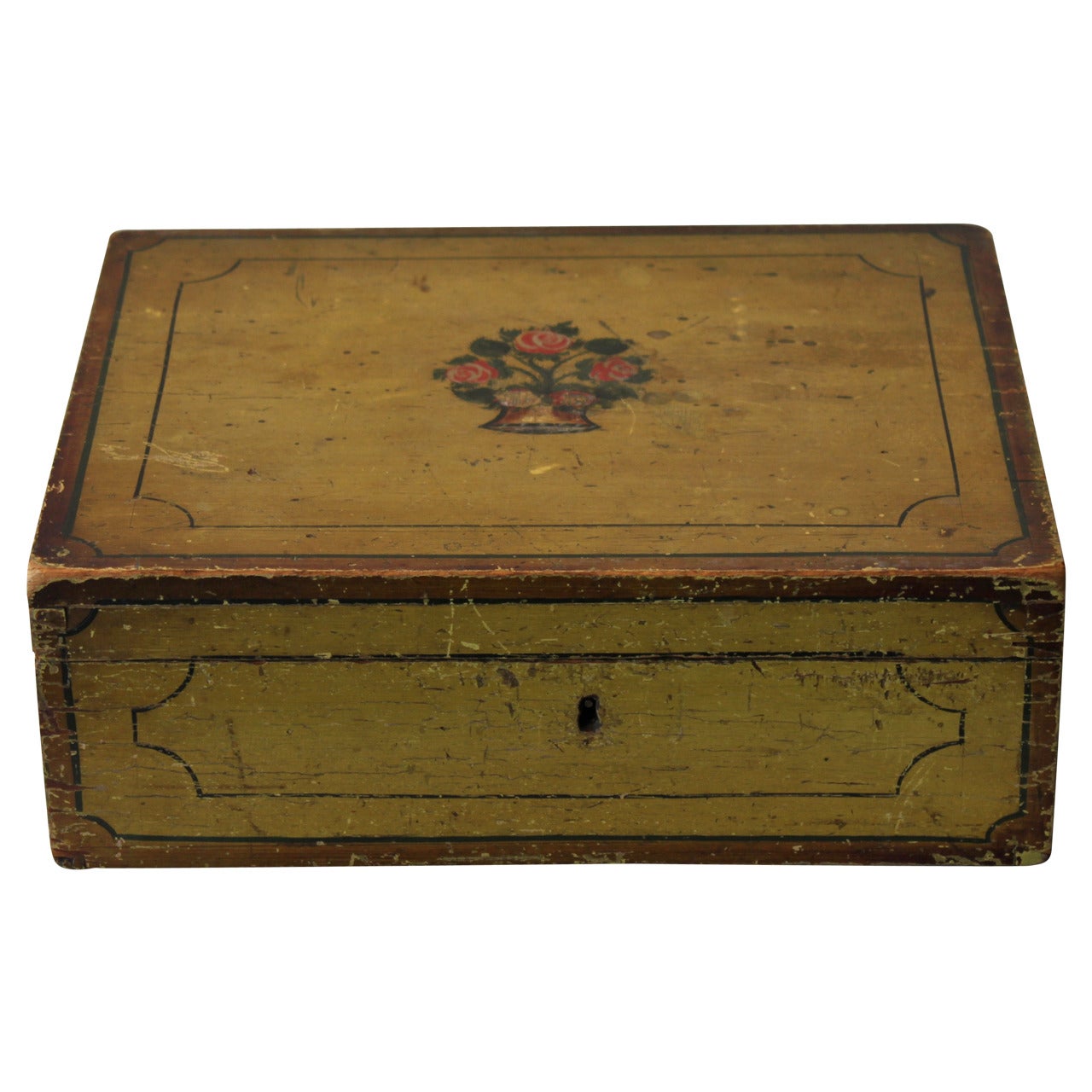 Mustard Yellow Painted Trinket Box, circa 1825, America For Sale