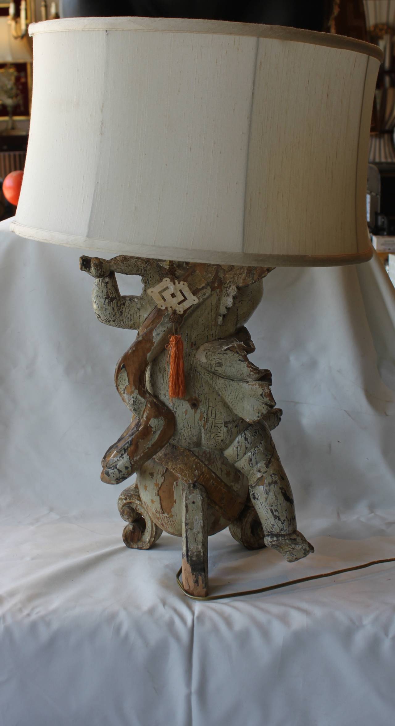 Antique Continental Painted Figure as Lamp, 17th - 18th Century In Excellent Condition In Hudson, NY