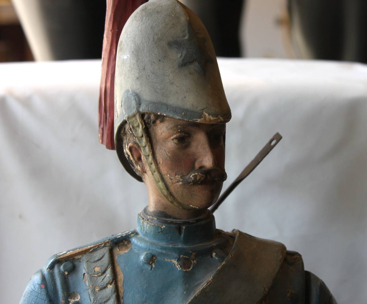 Antique Polychrome Carved Wood European Soldier Figure 1