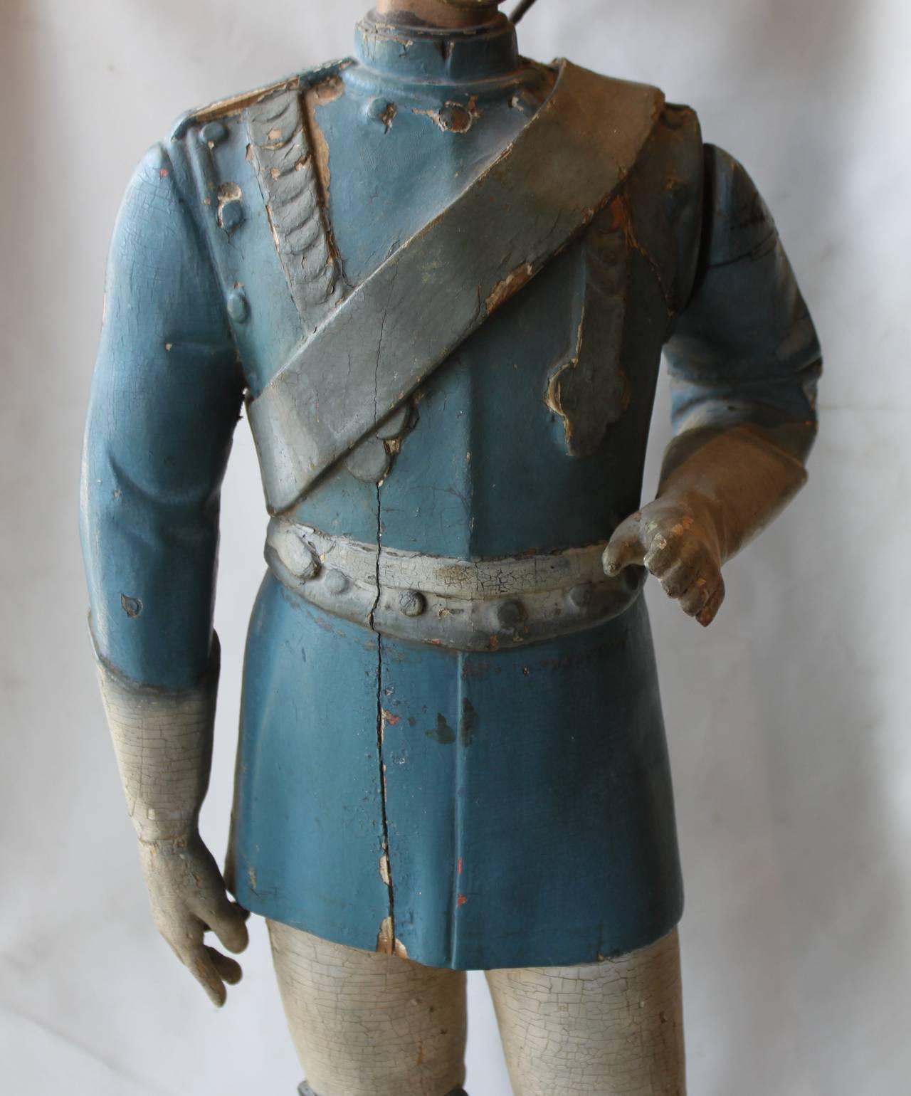 Antique Polychrome Carved Wood European Soldier Figure 2