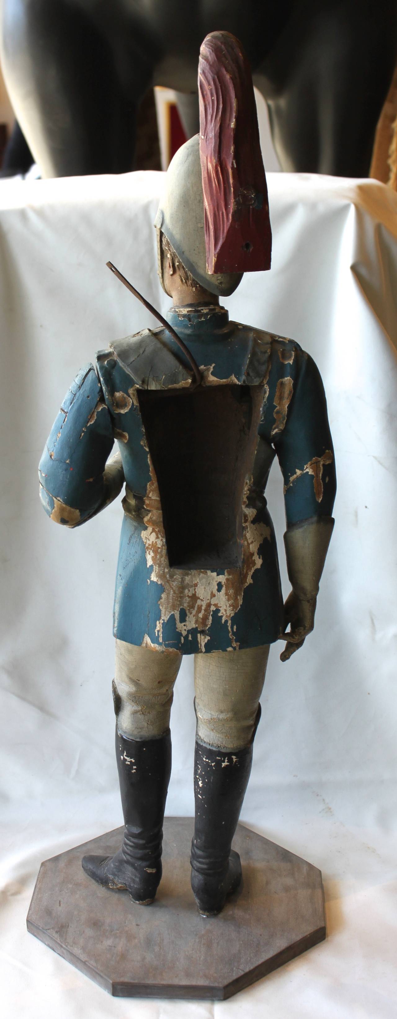 Antique Polychrome Carved Wood European Soldier Figure In Excellent Condition In Hudson, NY