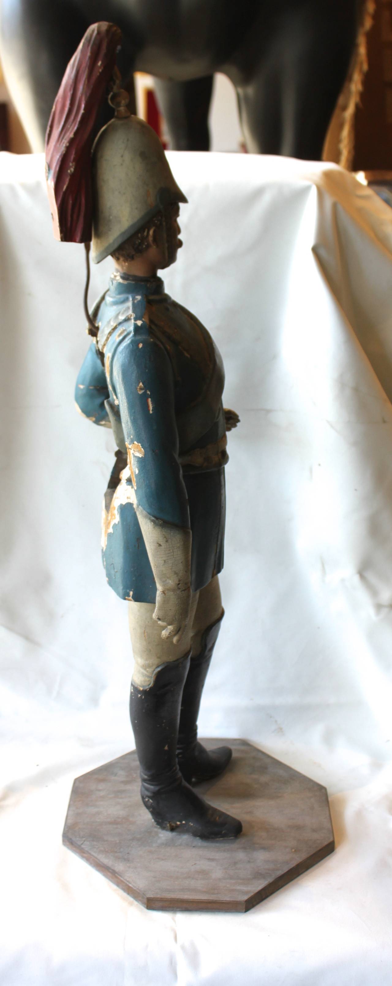 19th Century Antique Polychrome Carved Wood European Soldier Figure