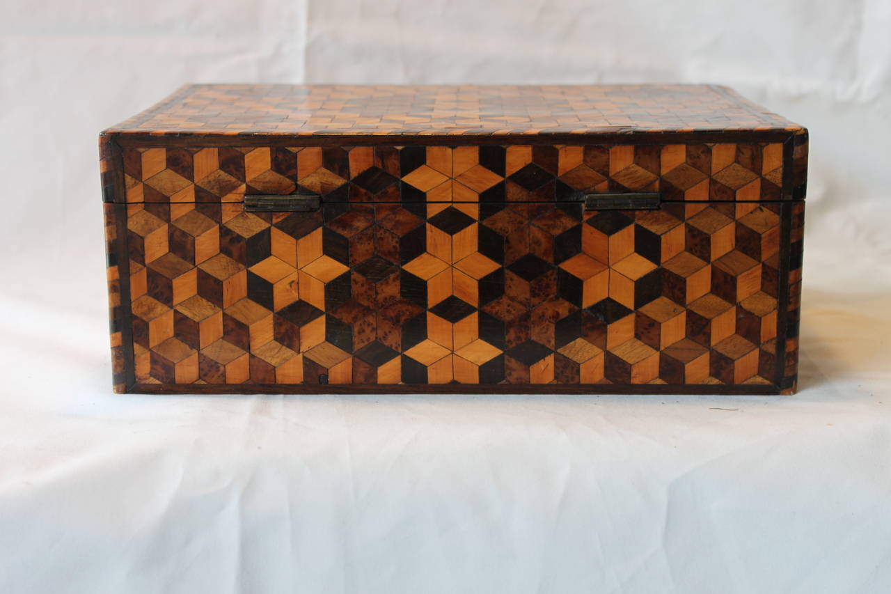 19th Century Star Pattern Specimen Wood Sewing Box, circa 1820