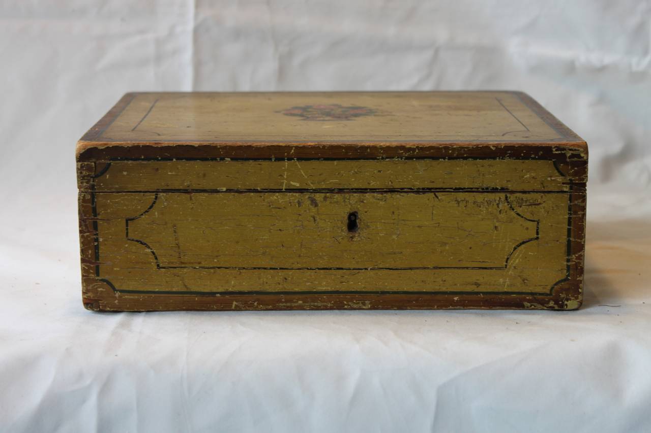 Mustard Yellow Painted Trinket Box, circa 1825, America