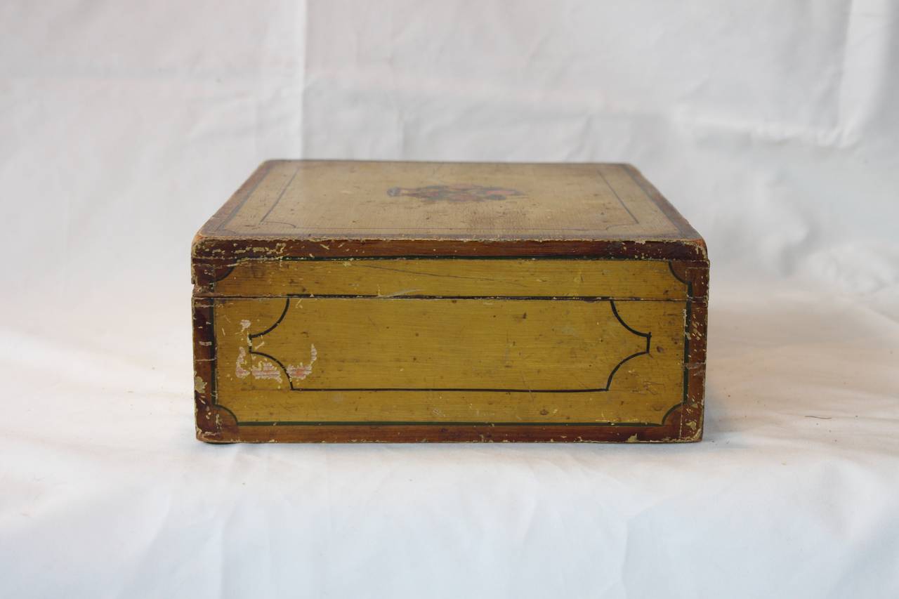 19th Century Mustard Yellow Painted Trinket Box, circa 1825, America For Sale