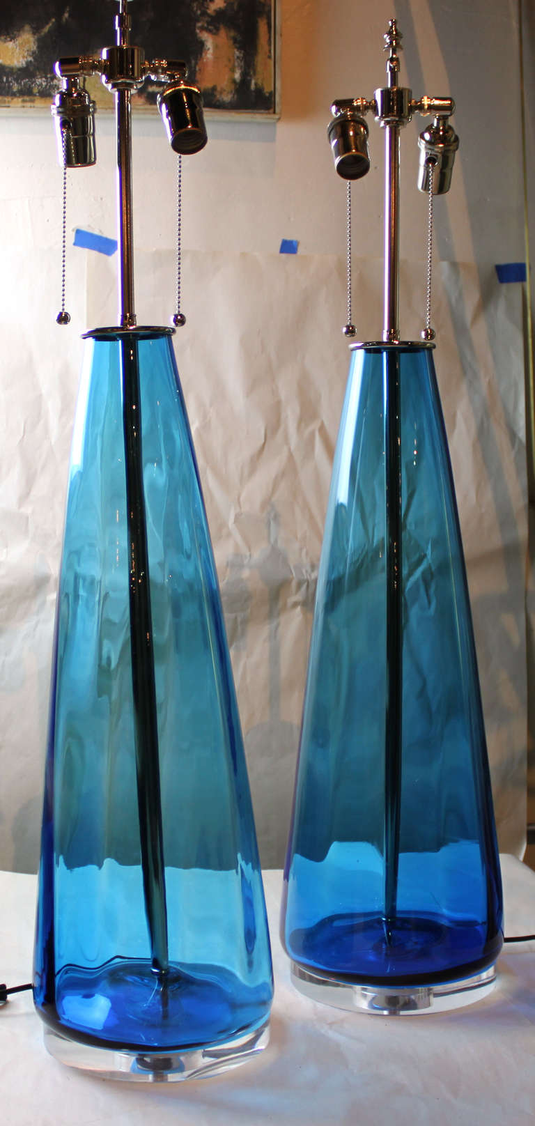 American Pair of Hand Blown Blenko Lamps