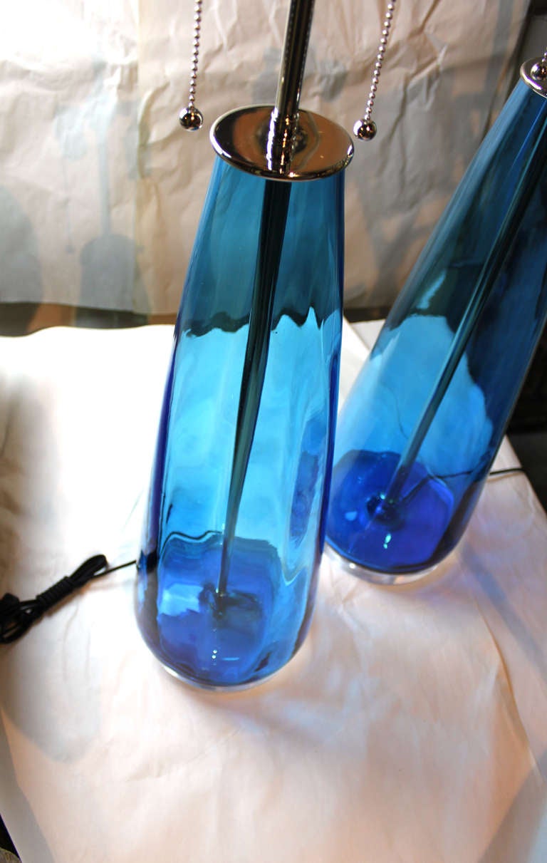 Pair of Hand Blown Blenko Lamps In Excellent Condition In Hudson, NY