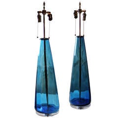 Pair of Hand Blown Blenko Lamps