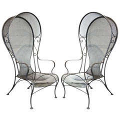 Pair of Woodard, Hooded, Wrought Iron Arm Chairs