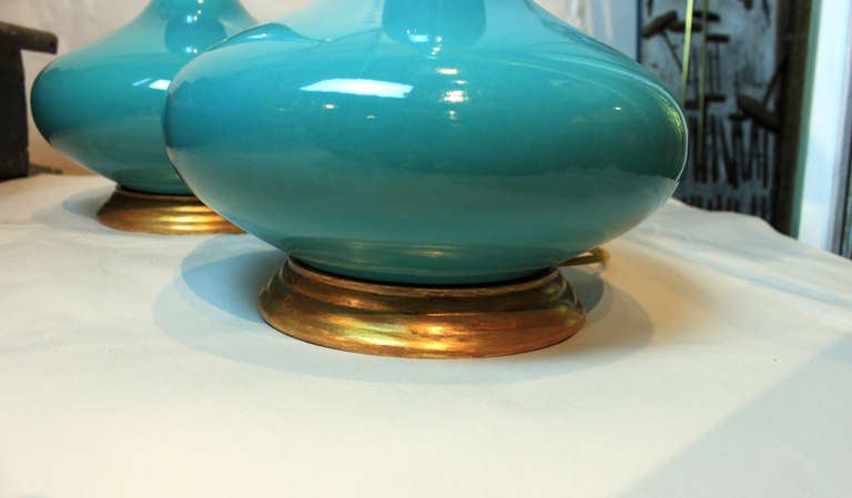 Mid-20th Century Pair of Genie Form Turquoise Lamps