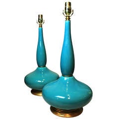 Retro Pair of Genie Form Turquoise Lamps