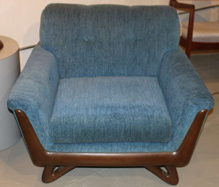 Classic mid-century modern design lounge chair by Adrian Pearsall.  Original blue mohair upholstery.