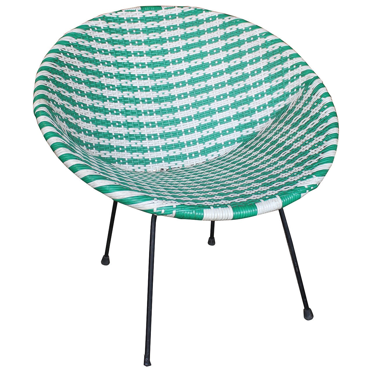 Vintage Green and White Woven Round Womb Chair, 1960s