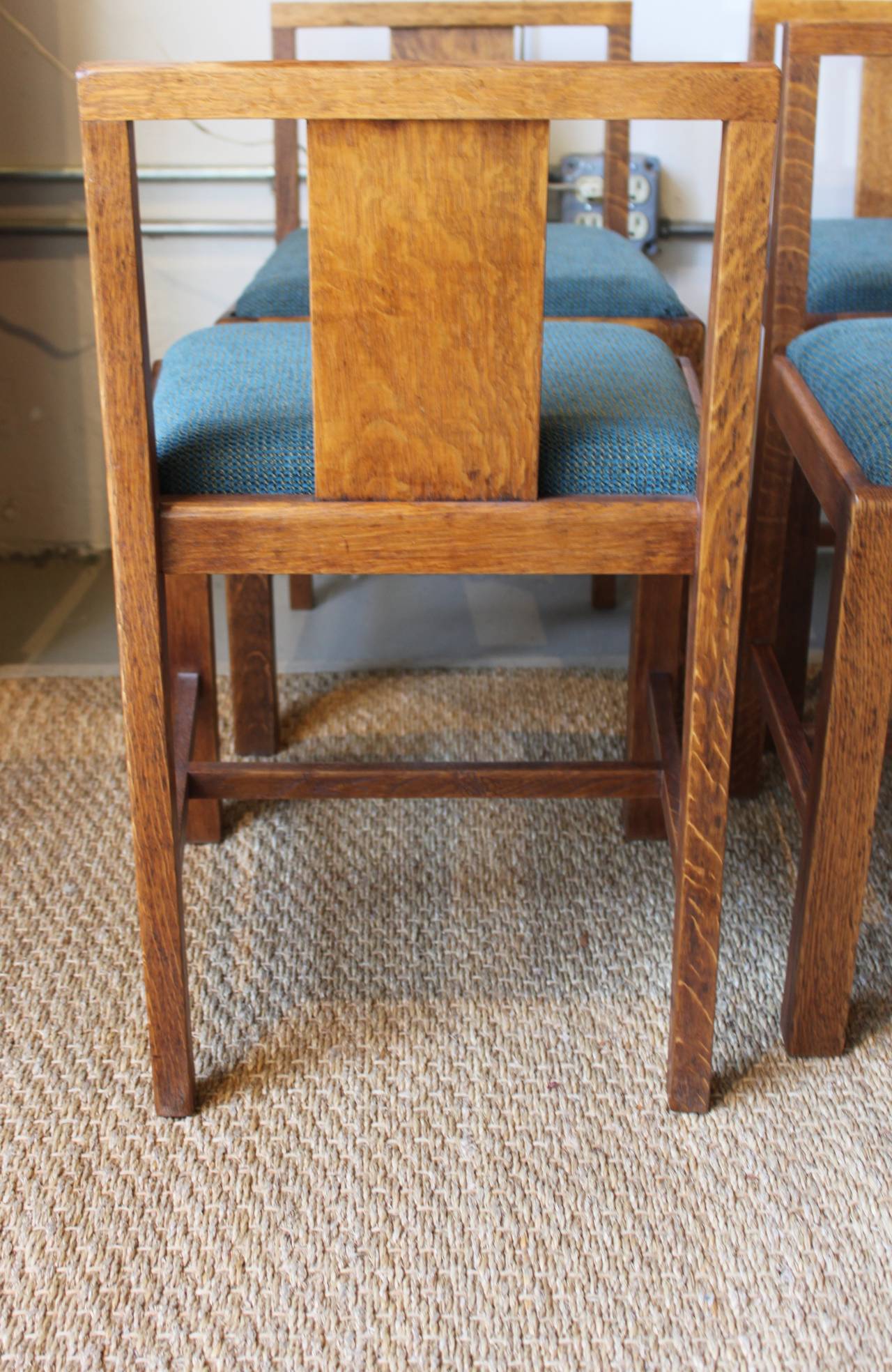 Fabric Early English Oak Chairs by Heals London For Sale