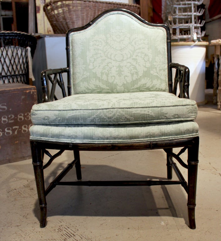 American Faux Bamboo Upholstered Chinese Chippendale Chairs