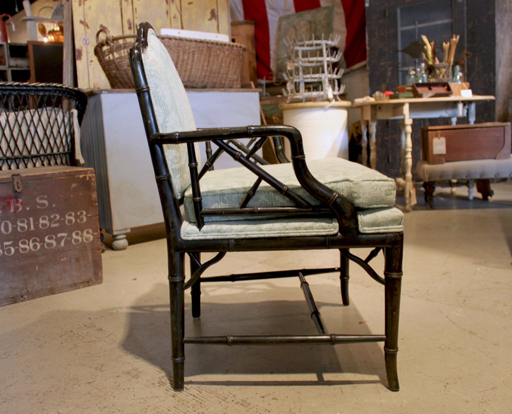 20th Century Faux Bamboo Upholstered Chinese Chippendale Chairs