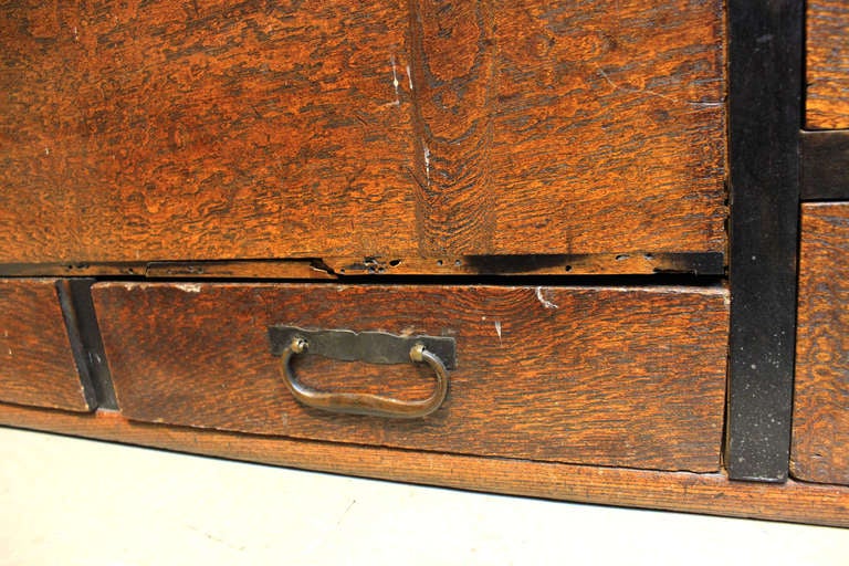 Japanese Hibachi with copper liner and three drawers. Re-worked with glass top as a coffee table.