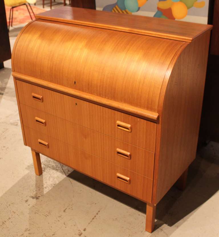 Danish Modern Teak RollTop Desk at 1stDibs danish roll top desk