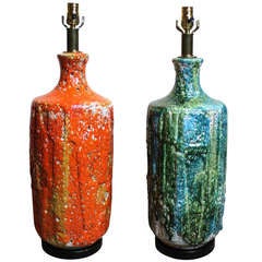 Pair of Rough Texture Ceramic Lamps