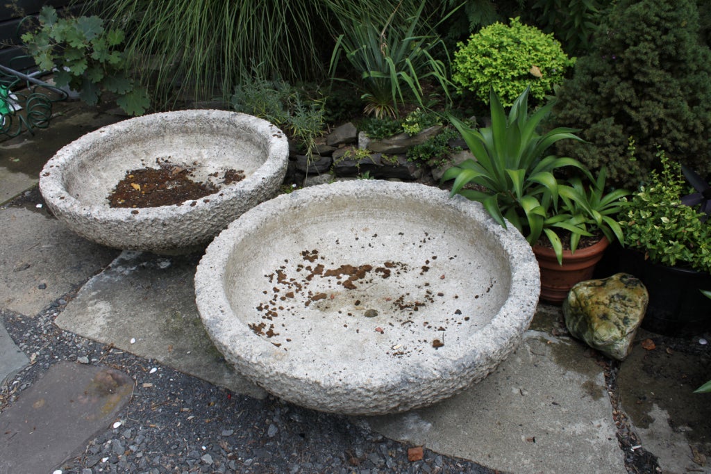 Pair of Hewn Stone Garden Basins In Good Condition For Sale In Hudson, NY