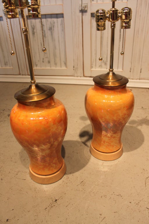 Mid-Century Modern Pair of Luster Glaze Table Lamps