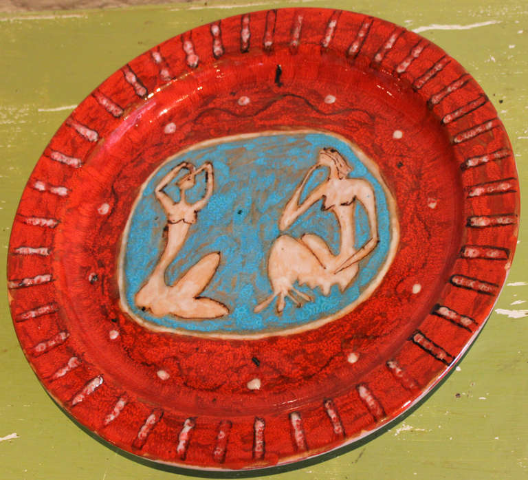 Large glazed earthenware platter