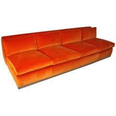 Milo Baughman Orange Velvet Sofa
