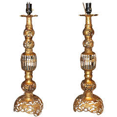 Pair of Chinoiserie Gilt Metal Lamps